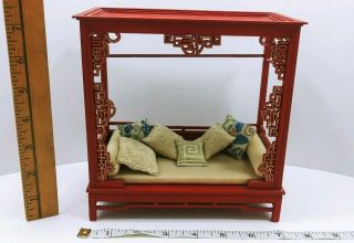 Vtg Dollhouse Miniatures Canopy Bed 1:12 Signed Handmade Wood Furniture
