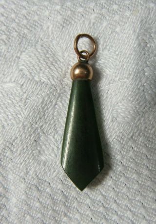 Vintage Small Green Jade Pendent On Simple Gold Mount