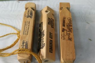 3 Wooden Toy Train Whistles 6.  75 " Wood Locomotive Choo Choo Whistles (1788)