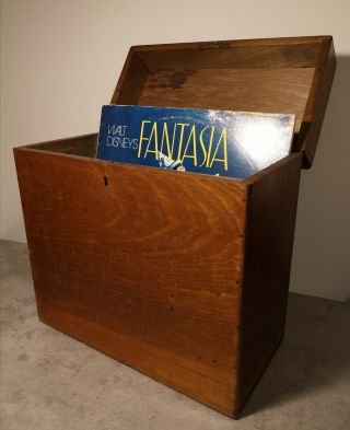 Vintage Wooden Record Storage Box