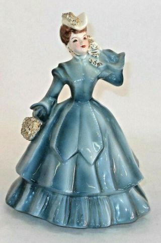 Vintage Florence Ceramics Figurine Matilda In Blue Dress With Gold Accents