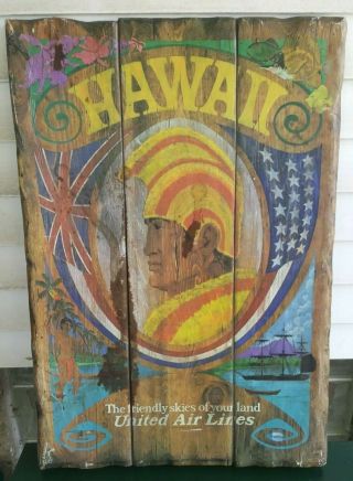 Vintage American Airlines Native Hawaii Wood Painted Vibrant Travel Poster 32x22