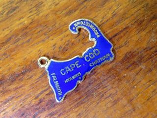 Vintage Sterling Silver Cape Cod State Map Hyannis Blue Enamel Bracelet Charm 3