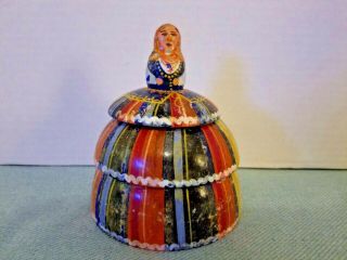 Vintage Hand Painted Wooden Doll Shaped Trinket Box Poland