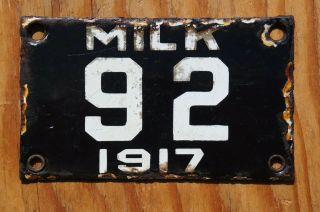 1917 Rhode Island Milk License Plate Porcelain 92