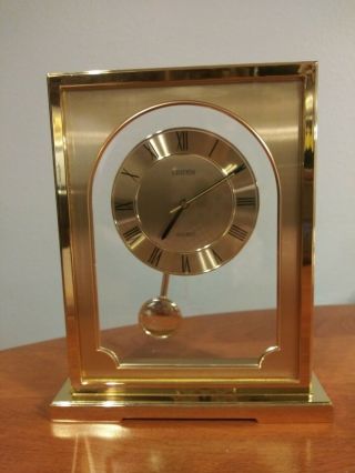 Vintage Linden Quartz Pendulum Mantel Table Clock Brass & Glass -