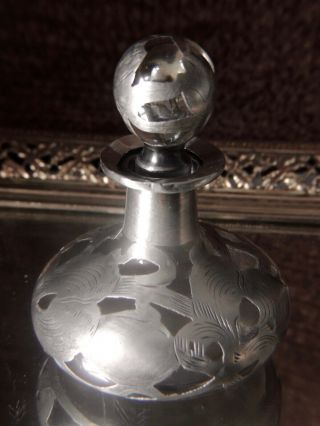 Vintage Sterling Silver Overlay Art Nouveau Perfume Bottle  Piece
