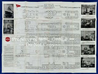 White Star Line Rms Olympic 1st Class Passenger Deck Plan C.  1913 / 1922
