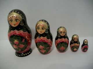 Vintage Russian Style Nesting Dolls,  Artist Signed - Set Of 5 1994