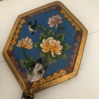 Unique Vintage Blue Gold Trim Floral Bird Design Hand Held Mirror 2