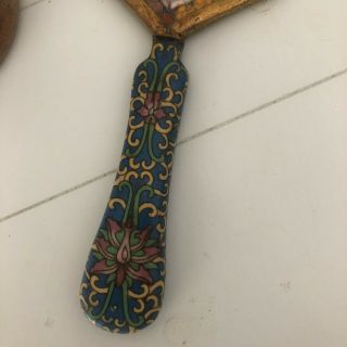 Unique Vintage Blue Gold Trim Floral Bird Design Hand Held Mirror 3