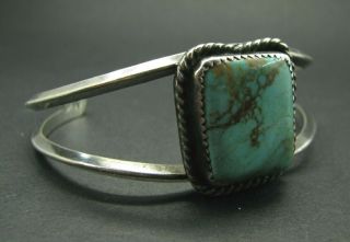 Sterling Silver Navajo Signed Dw Cuff Bracelet Blue Turquoise Old Pawn Vintage