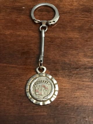 Vintage Silver Cadillac Emblem Keychain Advertising Key Chain Fob