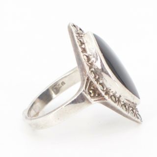 VTG Sterling Silver - ART DECO Onyx & Marcasite Ring Size 5.  75 - 5g 3
