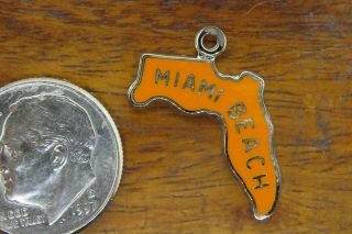 Vintage Sterling Silver Miami Beach Florida State Map Enamel Charm