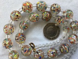 Vintage Rainbow Confetti Gold Adventurine Murano Glass Bead Necklace