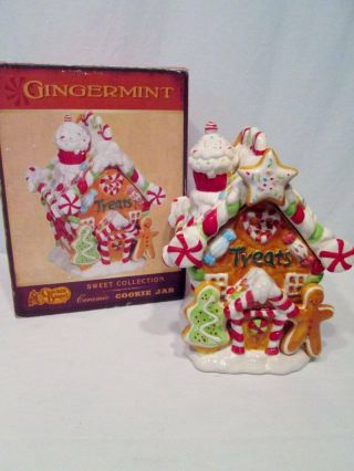 Nib Vintage Gingermint Gingerbread House Cookie Jar Cracker Barrel Old Stock