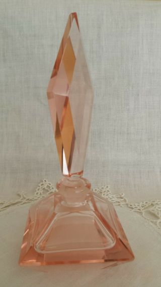 I.  W.  Rice And Co.  Vintage Pink Glass Perfume Bottle With Faceted Stopper