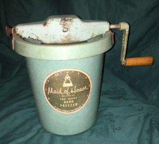 Vintage Maid Of Honor 2 Quart Freezer Sears Roebuck Hand - Crank Ice Cream
