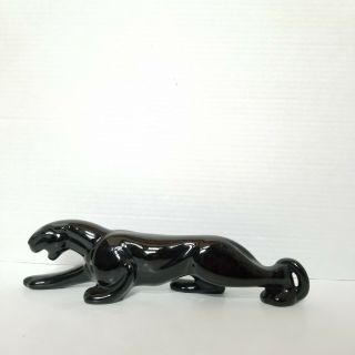 Vtg Ceramic Black Panther Figure Mid Century Crouching Stalking Porcelain 12.  5 "