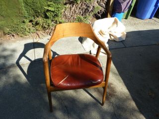 W.  H.  Gunlocke Chair Walnut Mid Century Burnt Orange Color Wayland N.  Y.