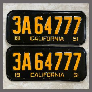 1951 Passenger Car Restored California License Plates Pair Dmv Clear Yom