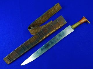 Antique Old Africa African 19 Century Short Sword Large Knife W/ Scabbard Belt