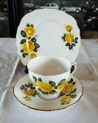 Royal Vale Bone China Trio Cup Saucer & Plate Yellow Roses Vintage England