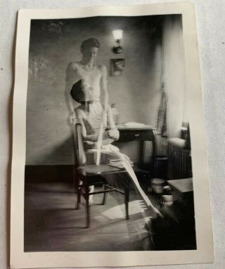 Vintage Photograph Double Exposure Man In Chair Then Standing Ghost 1930 