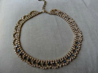 Vintage Jewellery Art Deco Sapphire Blue Crystal Rhinestone Necklace