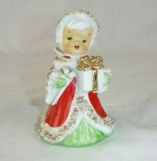 Vtg Mid Century Lefton Christmas Angel Ceramic Bell W/ Spaghetti Trim & Gifts