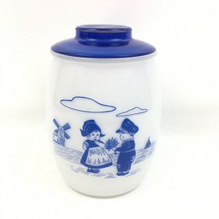 Vintage Bartlett Collins Cookie Jar Dutch Boy & Girl White Blue Glass Lid 5238