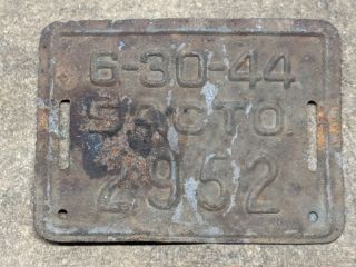Vintage 1944 Sacramento California Bicycle License Plate Tag