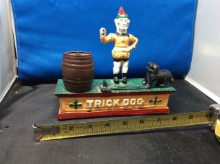 Trick Dog And Clown Mechanical Bank - Vintage Cast Iron Toy