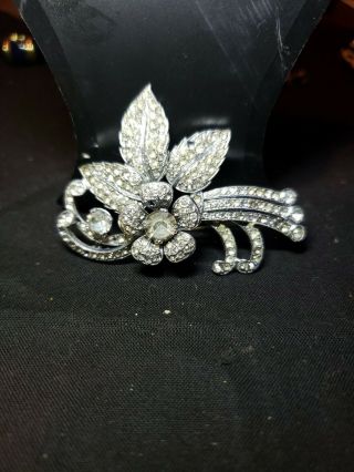 Pretty Vintage Clear Rhinestone Flower Bouquet Pin Brooch In Silver Tone Metal