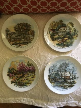 Vintage - Currier And Ives - Set Of 4 - Four Seasons Decorative Wall Plates