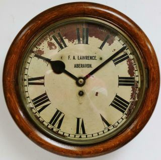 Antique English Single Fusee Dial Wall Clock 8 Day Oak Kitchen Station Clock