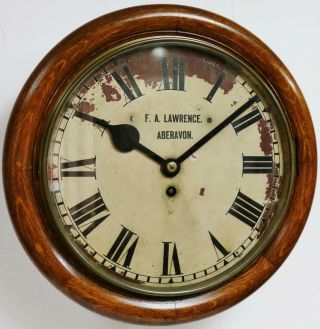 Antique English Single Fusee Dial Wall Clock 8 Day Oak Kitchen Station Clock 2