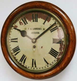 Antique English Single Fusee Dial Wall Clock 8 Day Oak Kitchen Station Clock 3