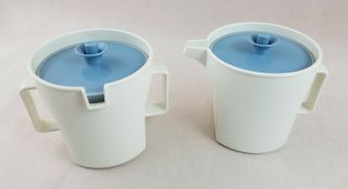 Vintage Tupperware Blue And White Creamer And Sugar Set 1414 - 1 & 1415 - 3 Euc