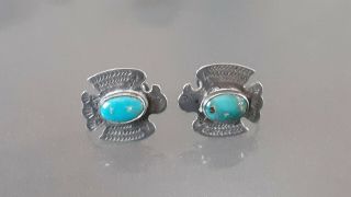 Vintage Turquoise Sterling Silver Navajo Thunderbird Screwback Earrings