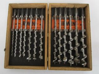 Vintage Irwin Auger Drill Bit Set In Wooden Box