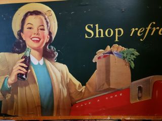Vintage Post WWII 1948 Coca Cola Cardboard Sign Antique Soda Fountain Diner 2