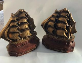 Vintage Old Ironsides Sailing Ship Nautical Bookends Set Of Book Ends