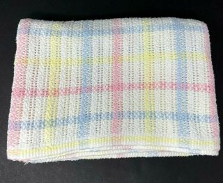 Vintage Beacon Baby Blanket Pastel Plaid Woven Cotton Thermal Open Weave Usa