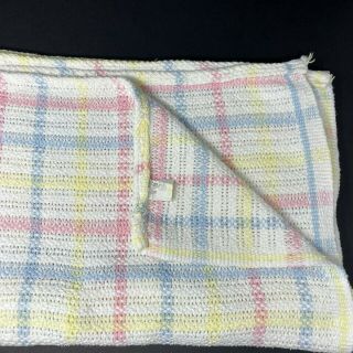 Vintage Beacon Baby Blanket Pastel Plaid Woven Cotton Thermal Open Weave USA 2