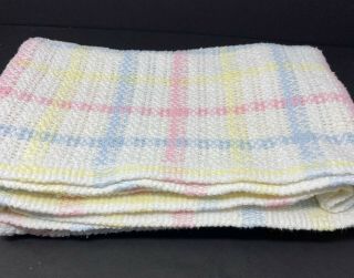 Vintage Beacon Baby Blanket Pastel Plaid Woven Cotton Thermal Open Weave USA 3