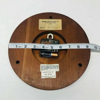 HOWARD MILLER Wood Vintage Vtg Round Wall Clock Brass Trim 612 - 604 3