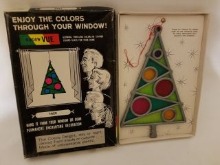 Vintage 1965 Floralier Window Vue Suncatcher Faux Stained Glass Christmas Tree