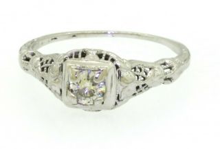 Antique 18k White Gold 0.  25ct Diamond Filigree Wedding Engagement Ring Size 5.  75